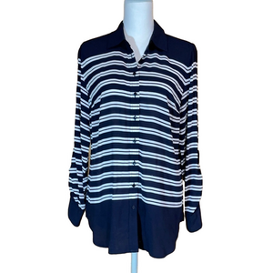 Talbots Navy and White Striped Buttondown Tunic Size Small - EUC